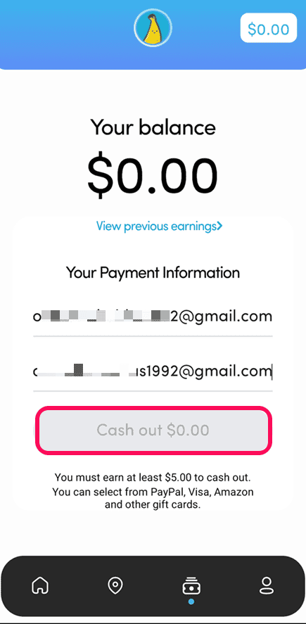 Cashout earnings