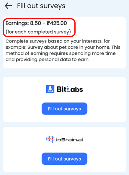 Complete survey to earn money