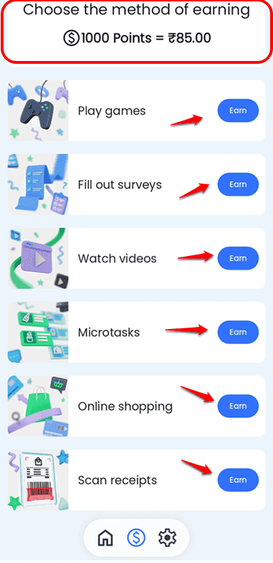 Earning tab for earning money online