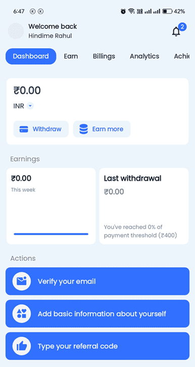 Paidwork dashboard