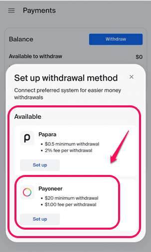 Toloka app payment options