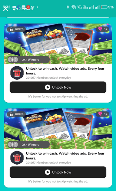Reward earn unlock now ads